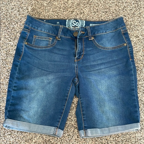 SO Pants - SO Women's Dark Blue Stretchy Denim Bermudas